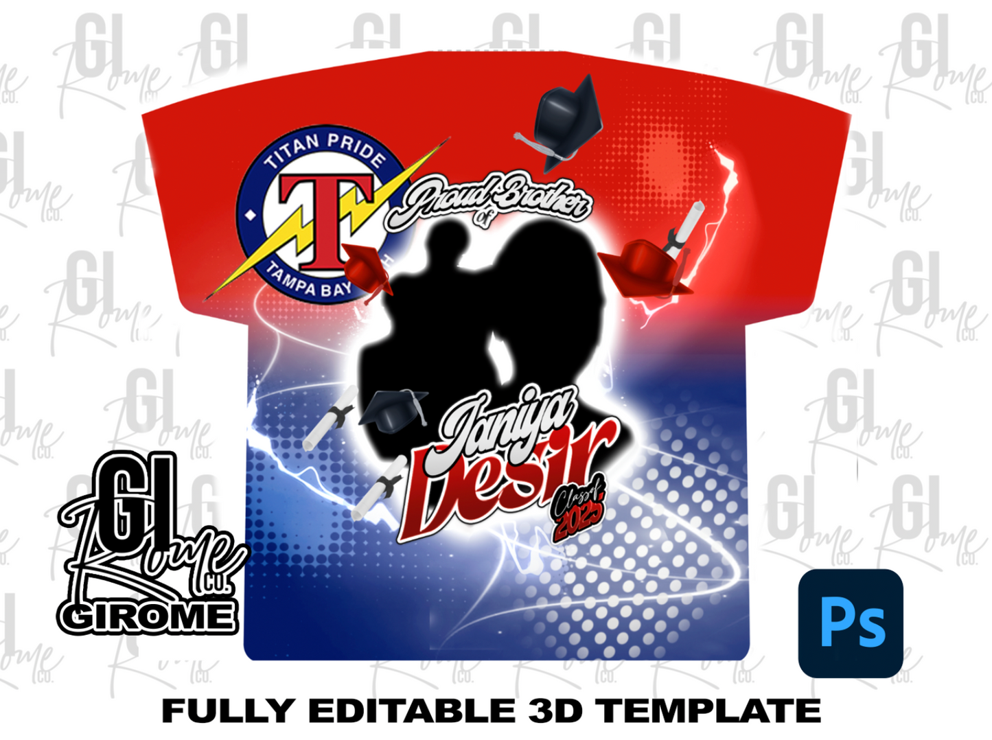 GRAD2 3D Shirt Template Digital File Photoshop Template Editable