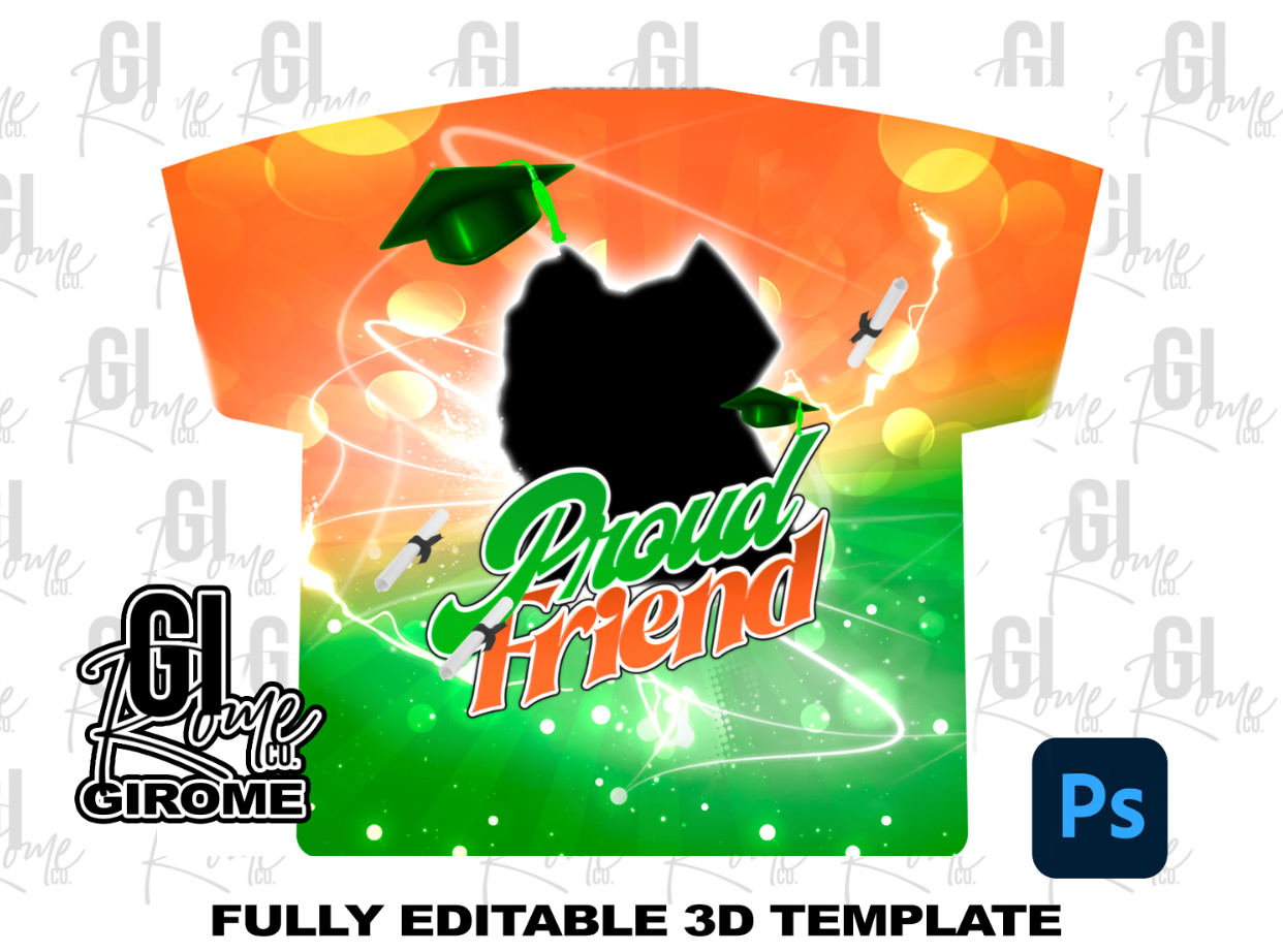 GRAD4 3D Shirt Template Digital File Photoshop Template Editable