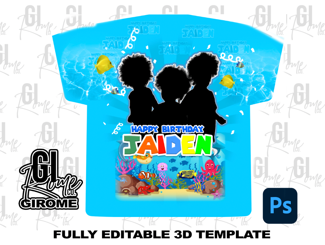 UNDER THE SEA 3D Shirt Template Digital File Photoshop Template Editable