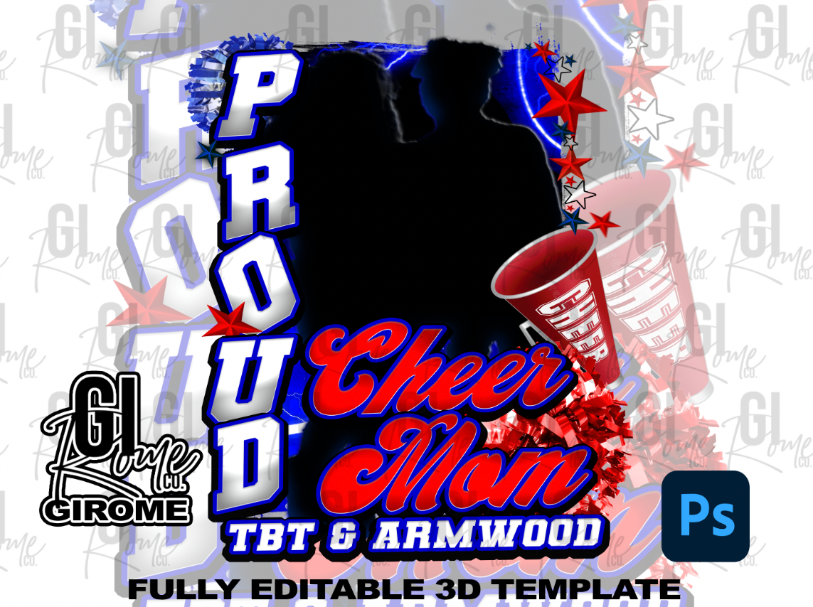 CHEER 3D Shirt Template Digital File Photoshop Template Editable